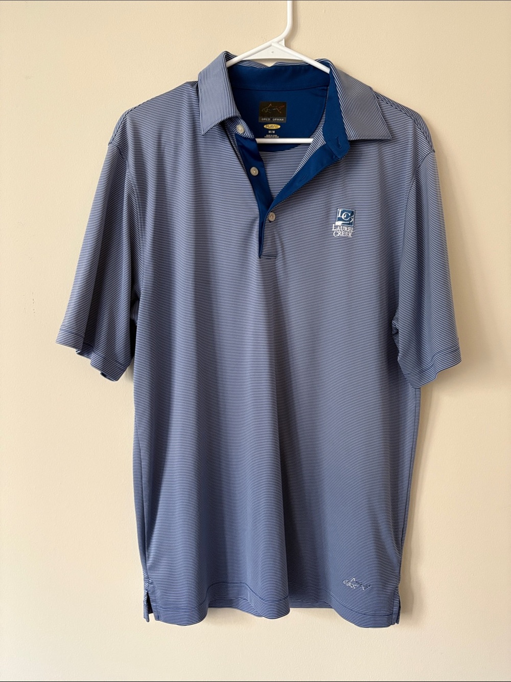 Greg Norman Collection Men's Light Blue Polo with Navy Trim